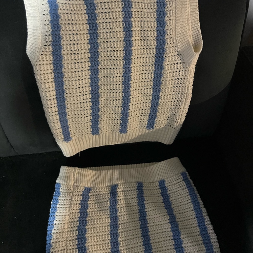 Blue and White Striped Knit Set